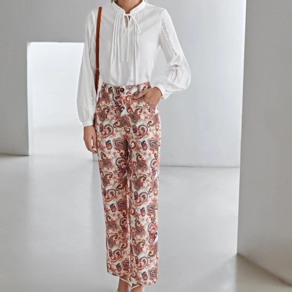MOTF Paisley Wide Leg Pants - Cream and Orange - Picture 9 of 13